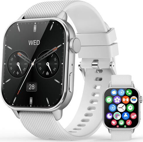 MFVLP Smart Watch for Men Women, 1.85'' AMOLED HD Fitness Watch with 120+ Sports Modes, Bluetooth Call/Heart Rate/Sleep Monitor/Pedometer, Smartwatch for Android iOS, IP68 Waterproof, Silver in Kuwait