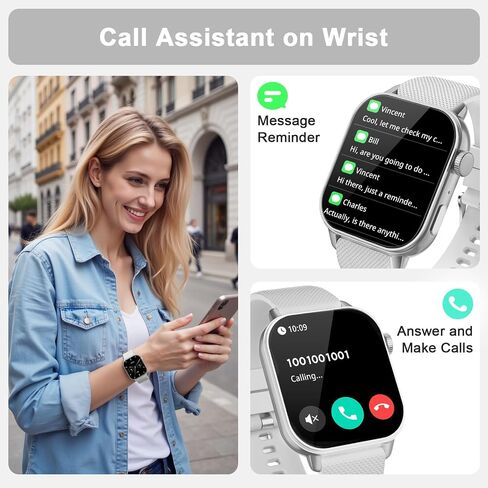 MFVLP Smart Watch for Men Women, 1.85'' AMOLED HD Fitness Watch with 120+ Sports Modes, Bluetooth Call/Heart Rate/Sleep Monitor/Pedometer, Smartwatch for Android iOS, IP68 Waterproof, Silver in Kuwait