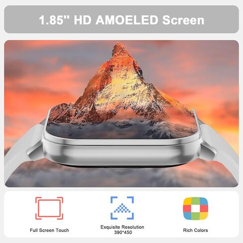 MFVLP Smart Watch for Men Women, 1.85'' AMOLED HD Fitness Watch with 120+ Sports Modes, Bluetooth Call/Heart Rate/Sleep Monitor/Pedometer, Smartwatch for Android iOS, IP68 Waterproof, Silver in Kuwait