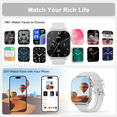 MFVLP Smart Watch for Men Women, 1.85'' AMOLED HD Fitness Watch with 120+ Sports Modes, Bluetooth Call/Heart Rate/Sleep Monitor/Pedometer, Smartwatch for Android iOS, IP68 Waterproof, Silver in Kuwait