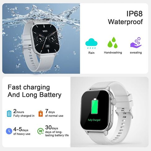 MFVLP Smart Watch for Men Women, 1.85'' AMOLED HD Fitness Watch with 120+ Sports Modes, Bluetooth Call/Heart Rate/Sleep Monitor/Pedometer, Smartwatch for Android iOS, IP68 Waterproof, Silver in Kuwait