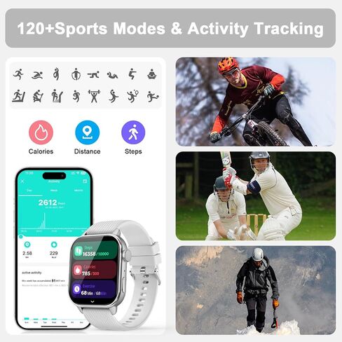 MFVLP Smart Watch for Men Women, 1.85'' AMOLED HD Fitness Watch with 120+ Sports Modes, Bluetooth Call/Heart Rate/Sleep Monitor/Pedometer, Smartwatch for Android iOS, IP68 Waterproof, Silver in Kuwait