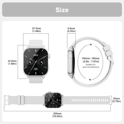 MFVLP Smart Watch for Men Women, 1.85'' AMOLED HD Fitness Watch with 120+ Sports Modes, Bluetooth Call/Heart Rate/Sleep Monitor/Pedometer, Smartwatch for Android iOS, IP68 Waterproof, Silver in Kuwait