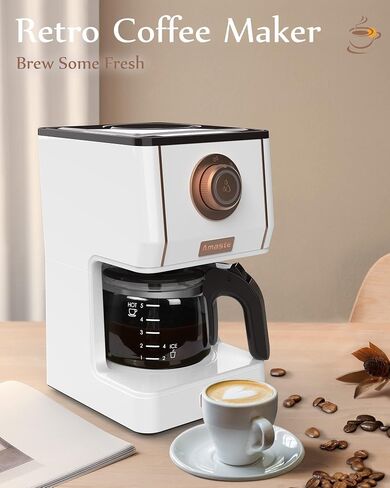 Amaste Retro Coffee Maker & Toaster Set- Elegant White with Rose Gold in Kuwait