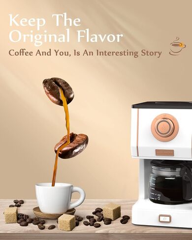 Amaste Retro Coffee Maker & Toaster Set- Elegant White with Rose Gold in Kuwait