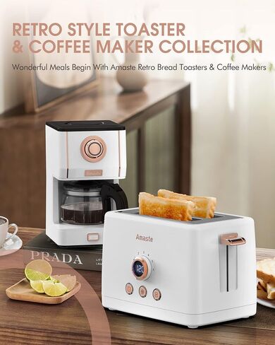 Amaste Retro Coffee Maker & Toaster Set- Elegant White with Rose Gold in Kuwait