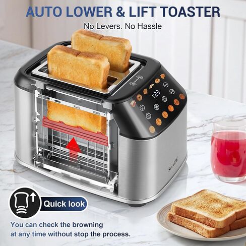 Secura Brands Motorized 2 Slice Toaster with Touch Screen, 30-Min Keep Warm & Countdown Timer Toaster, 6 Bread Types for Even Heating, Cool-Touch Stainless Steel, Bagel Defrost Reheat in Kuwait
