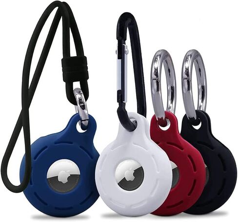 AirTag Holder 4 Pack Compatible with Apple AirTag – Silicone AirTag Keychain Holder Case for Keys, Bags, Backpacks, Luggage & Pets – Secure Protective AirTag Covers (Black, White, Red & Blue) in Kuwait