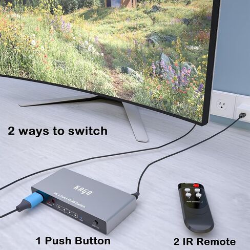 KAGO 8K@60Hz HDMI 2.1 Switch 4 Port Selector Box with Remote in Kuwait