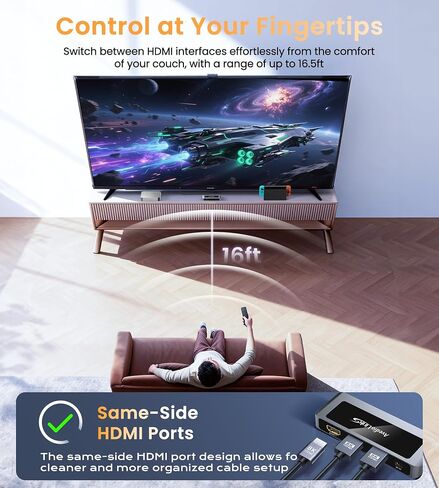 HDMI 2.1 Switch 8K@60Hz 4K@120Hz 2 in 1 Out with Remote in Kuwait