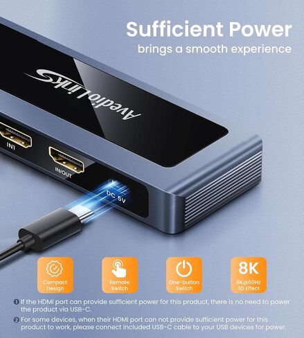 HDMI 2.1 Switch 8K@60Hz 4K@120Hz 2 in 1 Out with Remote in Kuwait