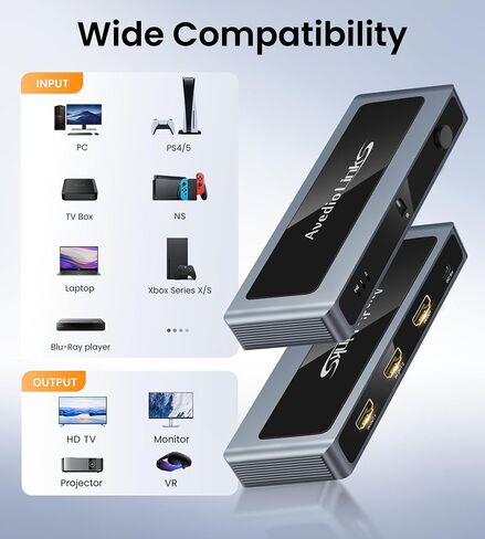 HDMI 2.1 Switch 8K@60Hz 4K@120Hz 2 in 1 Out with Remote in Kuwait