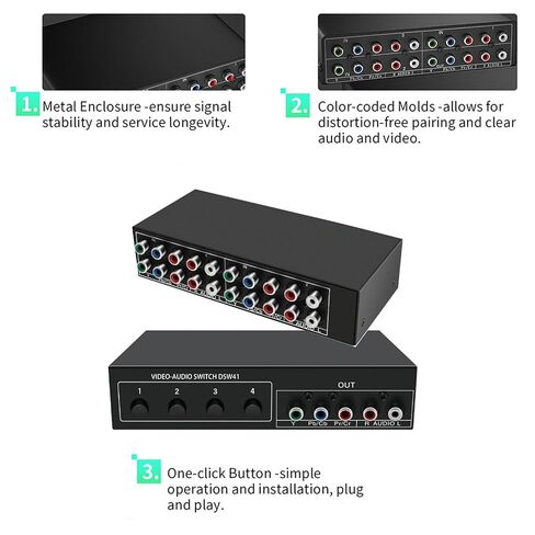 Component AV Video Switch Box 4 in 1 Out 1080P, 4-Way 5 RCA YPbPr Composite L/R Audio AV Splitter RGB Selector Switcher Converter for Xbox 360 Wii PS3 PS2 PS1 SNES DVD/VCD/STB/TV/HDTV, Plug & Play in Saudi Arabia