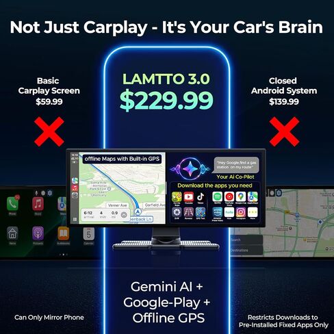 LAMTTO 11'' AI CarPlay Screen with Google-Play Download APPs & Gemini in Kuwait
