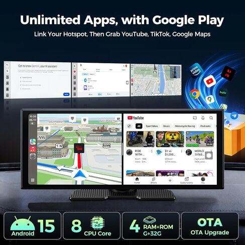 LAMTTO 11'' AI CarPlay Screen with Google-Play Download APPs & Gemini in Kuwait