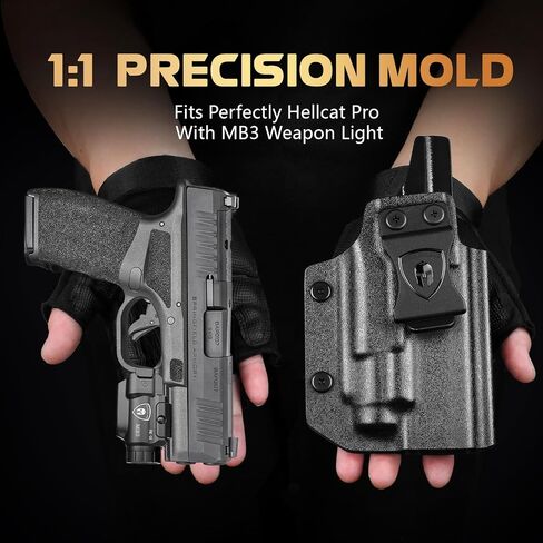 WARRIORLAND MB3 Pistol Light and Custom Kydex Holster, Fit for Springfield Hellcat Pro, Compact 500 Lumens Universal Rail Mounted Tactical Weapon Light with Green Laser & White LED, Power Indicator in Saudi Arabia