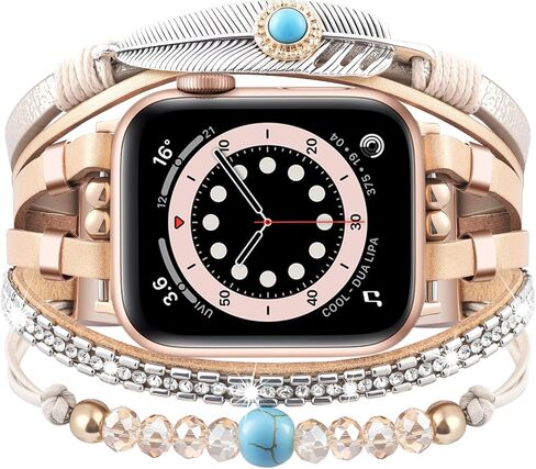 VISOOM Beaded Boho Bracelet Compatible for Apple Watch Band 42/40mm/38/41mm Series 11 10 9 8 7 SE Series 6/5/4 Women Leather Fashion Cute Handmade Multilayer Wrap Watch Strap for iWatch Bands 3/2/1 in Kuwait
