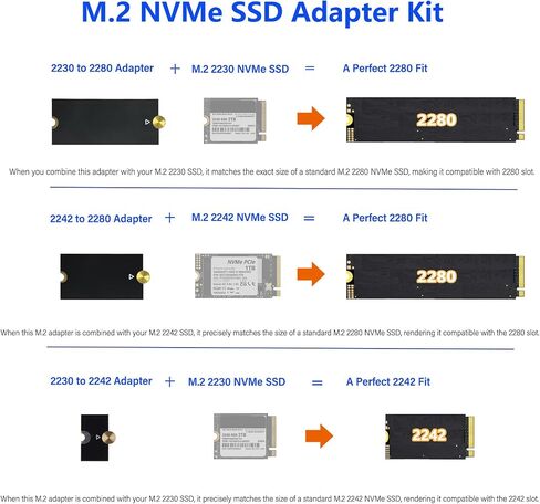 M.2 NVMe SSD Extension Bracket Kit,2230/2242 to 2280 & 2230 to 2242 Adapter in Kuwait