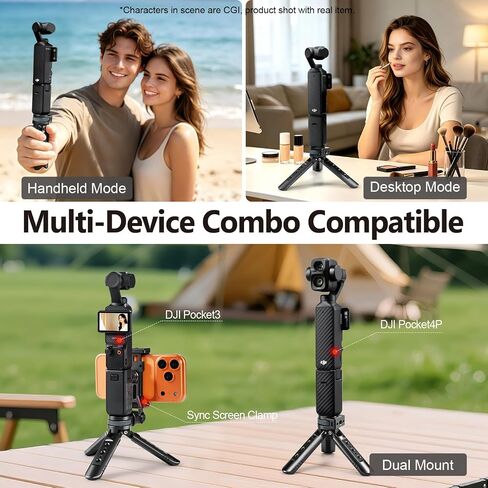 Desktop and Handheld Mini Tripod for DJI Osmo Pocket 4/4P/3, for Insta360 Luna Ultra and Stabilizer, for Xtra Muse Tripod, with 1/4"-20 Screw, Aluminum Compact Travel Vlog Action Camera in Kuwait