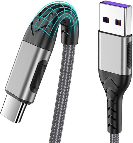 Durcord 16ft Fast Charging USB Type C Charging Cord Cable, Type C Charger Braided USB Cable Compatible with iPhone 15 Pro/Plus/Max/Android/Phone/Pad - Silver in Kuwait
