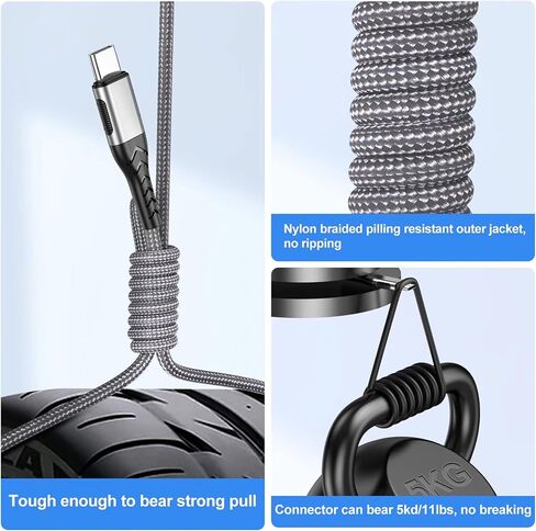 Durcord 16ft Fast Charging USB Type C Charging Cord Cable, Type C Charger Braided USB Cable Compatible with iPhone 15 Pro/Plus/Max/Android/Phone/Pad - Silver in Kuwait