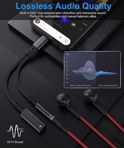 USB C to 3.5mm Audio Aux Headphone Jack Adapter and Charger Dongle Splitter in Kuwait