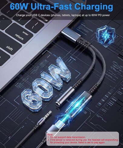 USB C to 3.5mm Audio Aux Headphone Jack Adapter and Charger Dongle Splitter in Kuwait