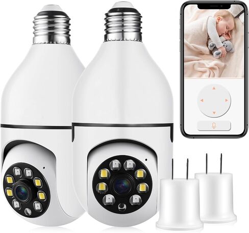 Security Camera Indoor Wireless WiFi Outdoor Home E27 360 Degree Panoramic Home Security Cameras IP Camera Motion Detection and Alarm Two-Way Audio 2pack in Kuwait