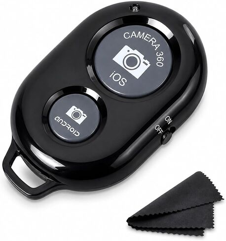 eCostConnection Wireless Remote Control Shutter Buttons for iPhone and Android Smartphones, 1, Black, Round with Microfiber Cleaning Cloth in Kuwait