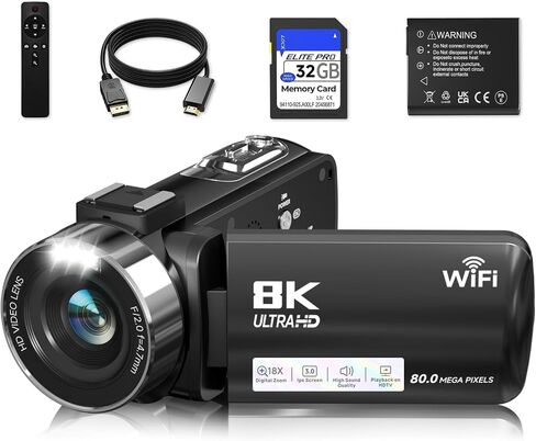 8K Cam Recorder 80MP WiFi Black Video Camera for Beginner Vloggers in Kuwait