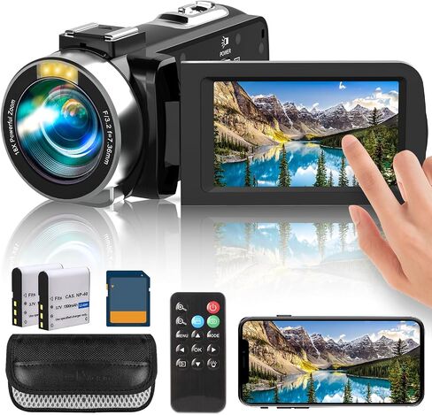 4K Camcorder Video Camera, 48MP Digital Video Camera for YouTube, with 3'' 270 Degree Rotation Touchscreen, 18X Video Recorder Vlogging Camera with Remote Control and Two Batteries in Saudi Arabia