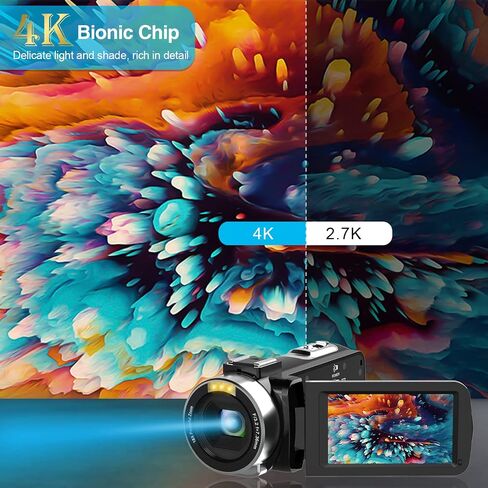 4K Camcorder Video Camera, 48MP Digital Video Camera for YouTube, with 3'' 270 Degree Rotation Touchscreen, 18X Video Recorder Vlogging Camera with Remote Control and Two Batteries in Saudi Arabia