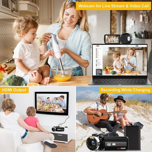 4K Camcorder Video Camera, 48MP Digital Video Camera for YouTube, with 3'' 270 Degree Rotation Touchscreen, 18X Video Recorder Vlogging Camera with Remote Control and Two Batteries in Saudi Arabia