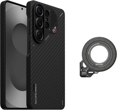 Aulumu S26 Ultra Galaxy Aramid Fiber Magnetic Case+G09 Ghost Infinite 360° Magnetic Ring Grip,Includes (S26) Black + (G09) Midnight Gray in Kuwait