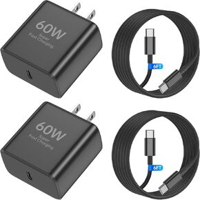 2 Pack 60W USB C Fast Charger for Samsung S26 Ultra with 2X 6FT C Cables in Kuwait