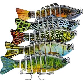 Keenjorika 5-Pack Fishing Lures Multi Jointed Fish Fishing Kits, Slow-Sinking Lifelike Segmented Swimbait Crankbaits, Realistic Swimming Action for Bass, Trout, Pike & Walleye – Freshwater & Saltwater in Saudi Arabia