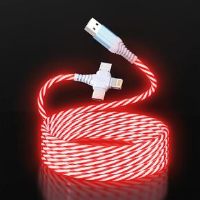 3-in-1 LED Light Up Flowing Multi iPhone Charger Cable,Lightning/Type C/Micro USB Car RGB Glowing Connector Cord for Apple iPhone 15/14/13/12/11 Pro Max/XR/XS/SE,iPad/Android/Samsung-6.6FT/2M Red in Kuwait