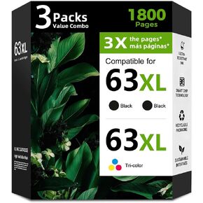 63XL Ink Cartridge Replacement for HP 63 XL HP63(2 Black,1 Color,3 Pack) in Saudi Arabia