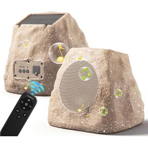 Upgraded Outdoor Rock Speaker 60W Deep Bass Multi-Sync up to 100Pcs, Remote Control, IPX7 Waterproof Solar-Powered with LED Lights Perfect for Pool, Garden, Patio, Ideal for Music Lovers - 2 Packs in Saudi Arabia