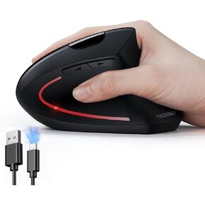 TECKNET Wireless Ergonomic Mouse, Vertical Computer Mouse for Wrist Comfort, Rechargeable Optical Mouse with Adjustable DPI（4800）, Silent Click, 6 Buttons, USB Receiver for Laptop, Desktop, PC, Mac in Kuwait
