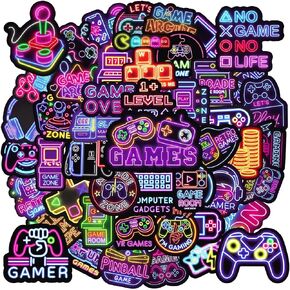 50Pcs Neon Game Stickers, Video Game Stickers, Gamer Waterproof Vinyl Decals for Laptop, Water Bottle, Skateboard, Gamer Decor, Party Favors Gifts in Kuwait