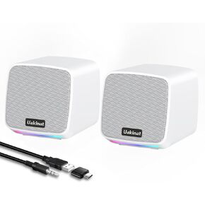 Uakinat Computer Speakers for Desktop PC, USB Powered 3.5mm Aux Speaker for PC, Laptop, Tablet, Phone, Plug and Play with Volume Control, White in Kuwait