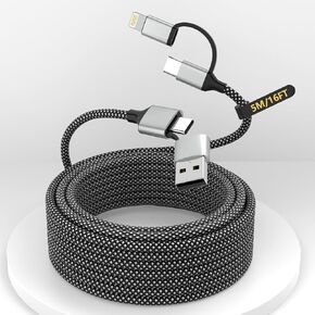 16FT Long Multi 4 in 1 USB C Cable Lightning Charging Cable,5M 60W Fast Charger & Data Transfer,iPhone iPad Charger Cord with Lightning/Type C/USB A for Apple iPhone 15/14/13/12,MacBook,IPad,Samsung in Kuwait