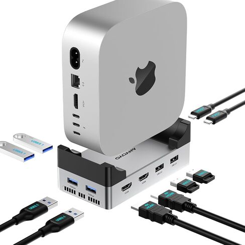 ANYOYO Mac mini M4 Dock, 40Gbps Docking Station Stand with 8TB M.2 NVMe SSD Enclosure, Dual HDMI 4K@60Hz, 4×USB-A (10Gbps), 2×USB-A 2.0, PD30W, Wi-Fi Friendly Design, USB Hub for Mac mini M4&M4 Pro in Kuwait