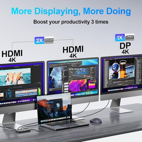 USB C Docking Station 3 Monitors, 9 in 1 USBC Dock with 2 HDMI, DisplayPort in Kuwait
