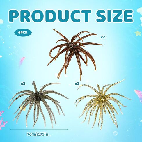 6-Piece Pack of Floating Lures, Dice Baits for Bass Fishing, Finesse Fishing Lures with Sea Urchin Bait Design, Soft Plastic Baits for Drop Shot and Wacky Rig Setups in Saudi Arabia