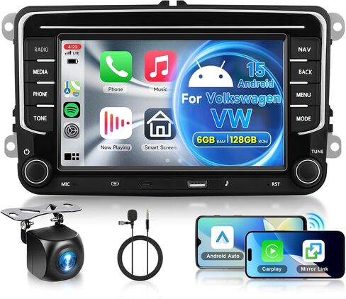 [4G+64G] Android Car Radio for VW Jetta Passat Golf Beetle Polo Caddy Tiguan Touran for SEAT for Skoda with Wireless CarPlay Android Auto, 7 Inch Car Radio with Bluetooth,GPS,WiFi,Camera in Kuwait