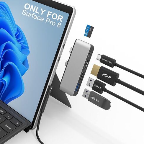 Docking Station for Surface Pro 8 with 4K HDMI, USB-C Thunerbolt 4 (Display+Data+PD Charging), USB 3.0, USB 2.0, TF Card Slot, Triple Display (Pro 8+HDMI+USB C) USB Hub for Pro8 in Kuwait