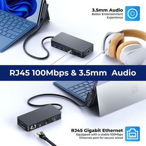 Surface Pro Docking Station, Triple Display Dual 4K HDMI VGA, 12-in-1 Dock in Kuwait