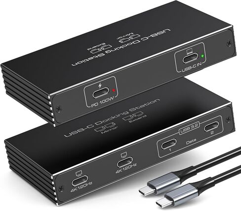 TJCXELE 4K120Hz USB C Splitter Dual Monitor Thunderbolt Docking Station 6-in-1 Dual USB C Monitor 100W PD, 10Gbps USBC Data Ports USBC Splitter 1 in 4 Out for Dell/HP/MacBook and Other Laptops in Kuwait